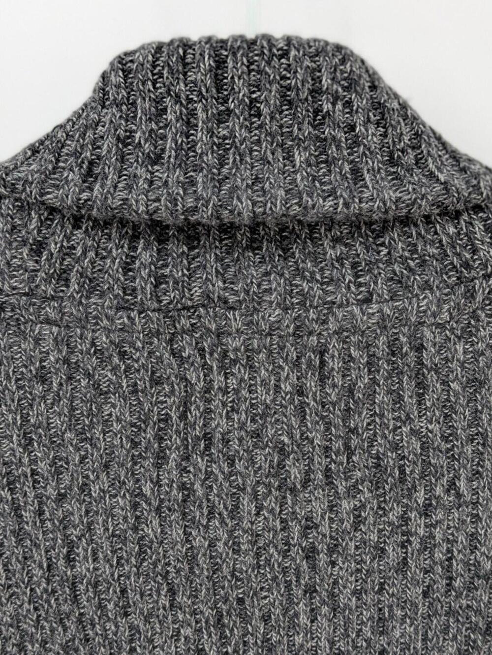 American Rag Medium Shawl Collar 100% Cotton Gray Heather Ribbed Sleeve Sweater - Picture 8 of 9